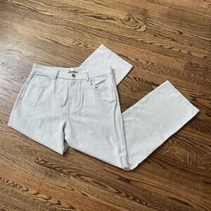 White and blue striped Zara trousers pants straight leg elegant coastal grandma